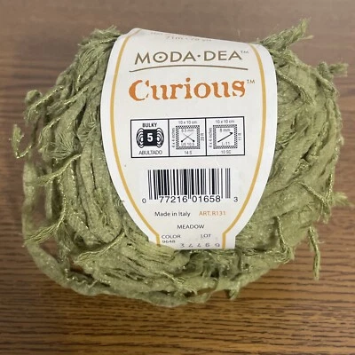 Moda-Dea Curious Ribbon Designer Yarn Skein Italy Color Meadow Sage Green 78 Yds - Image 1 of 4