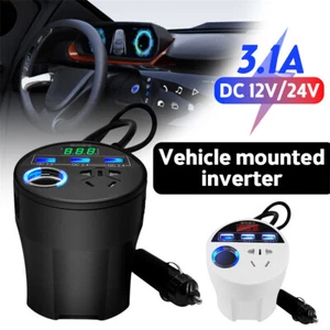 Car Power Inverter Cup Holder DC 12/24V to AC110V/220V Converter Adapter Charger - Picture 1 of 14