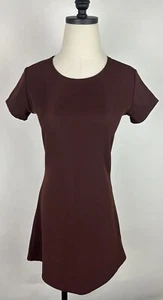 Mini Vestido Vintage Años 90 S Marrón Chocolate Nailon Jersey Línea A Elástico Minimalista - Imagen 1 de 11