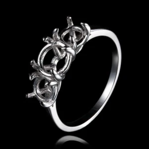 Women's Three Stones Ring Setting Round Cut 6mm Semi Mount Sterling Silver Plate - Bild 1 von 6
