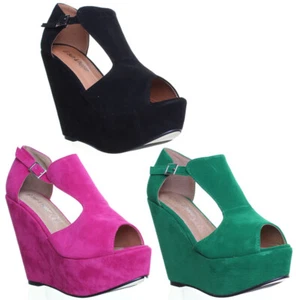 Mujer Cuña Alta Sandalia de Plataforma Con Punta Abierta En Fucsia Talla UK 3-8 - Imagen 1 de 13