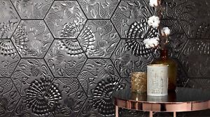 Tile Sample: Catalan Decor Black Hexagon Porcelain Wall & Floor Tiles