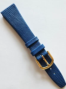 20 mm - Patrón de lagarto azul / Correa de reloj de cuero genuino liso - (hebilla dorada) - Imagen 1 de 3