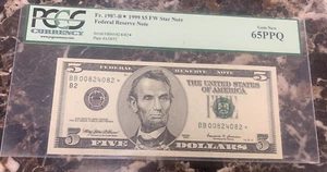 1999 $5 Federal Reserve STAR Note ~ PCGS 65 PPQ ~ Fr# 1987-B* - Picture 1 of 6