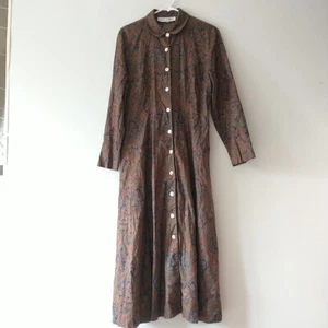 Sara Campbell Shirt Dress 10 Brown Paisley Floral Maxi Button Cotton Lightweight - Picture 1 of 9
