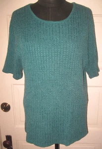 SAG HARBOR Teal Green Fine Knit Pullover SILK Blend SS Sweater Top XL - Picture 1 of 4