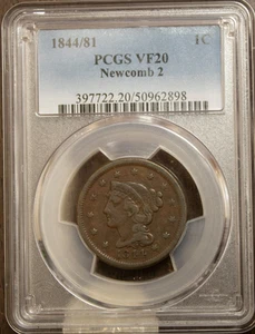 1844/81 Braided Hair Large Cent PCGS VF20 Newcomb 2 Lot 2083 - Picture 1 of 4