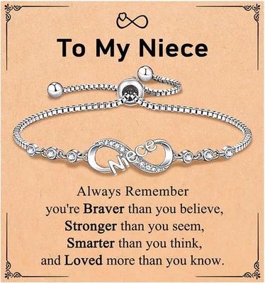 Christmas Birthday Gifts for Niece from Aunt Infinity Bracelet with Message Card