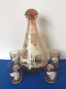 Retro French Peach Glass Decanter And 4 Glasses. - Picture 1 of 10