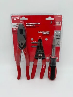 Milwaukee Lineman's Alicates Pelacables Destornillador Kit de Herramientas de Mano Juego de 3 Piezas Foto 1 de 4