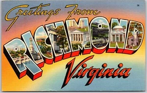 Tarjeta de felicitación Richmond Virginia VA, 1954, lugares famosos, postal vintage - Imagen 1 de 2
