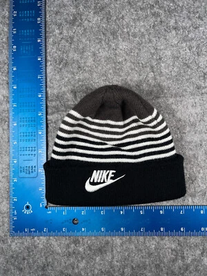 Nike Beanie Toque Youth Infant Black Black Stripe Knit Acrylic Swoosh Logo - Image 1 of 4