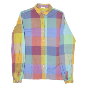 Vintage CREATION HOMME Womens Shirt Blue 90s Plaid Long Sleeve UK 10 - Picture 1 of 6