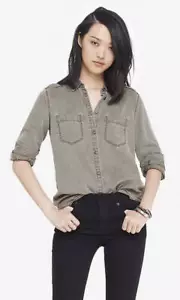 Camisa de novio EXPRESS sarga suave sedosa, 100 % Lyocell, gris oliva talla L/G, nueva con etiquetas - Imagen 1 de 11