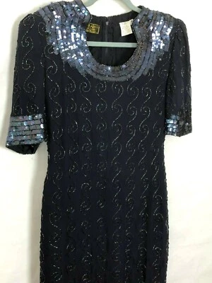 Vestido De Colección Años 80 Lentejuelas Cuentas Seda M Glamour Gótico Oscuro Cóctel Brillante Decoración Foto 1 de 4