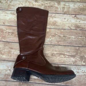 BOC Knee-High Boots Womens Brown Leather Side Zip Snaps C07206 Size 8.5 EU 40