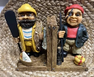 Sea Captain Salty Old Sailors Bookend Set Nautical Ship Fishermen Pirate Peg Leg - Picture 1 of 15