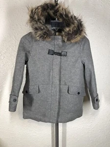 Zara Kids Girl Manteco Coat Faux Fur Trim Gray Size 9 Dressy Outerwear - Picture 1 of 5