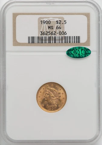 1900 LIBERTY HEAD QUARTER EAGLE $2.5 GOLD NGC MS64 CAC Cover
