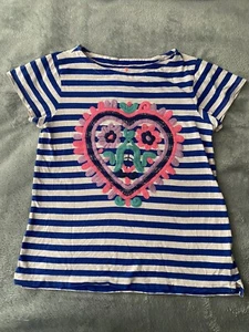 J. Crew Crewcuts Girls' Embroidered Blue White Stripe Heart T-shirt Size 14 - Picture 1 of 5