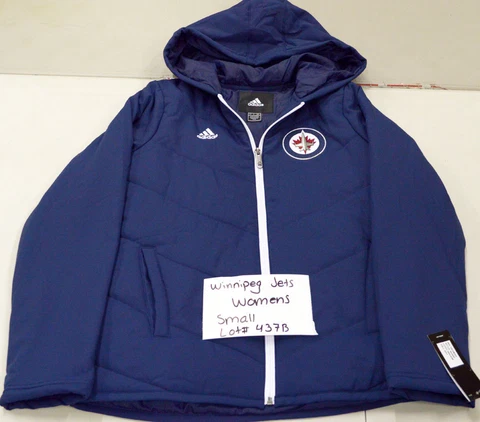 adidas Women's Winnipeg Jets Puffy Coat Full Zip Jacket Hooded Sample Blue Small Cover