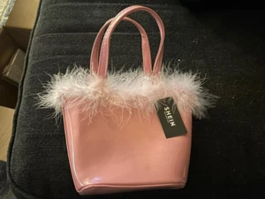 BRAND NEW WITH TAGS Shein Pink Purse w/ Faux Feathers - Picture 1 of 3