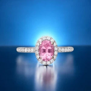 1.21 Ct Lab Grown Oval Pink Spinel Diamond Wedding Ring 14K White Gold - Picture 1 of 14
