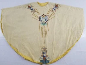 Antigua casulla de vestimenta de sacerdote de iglesia bordada francesa 153x114 cm - Imagen 1 de 24