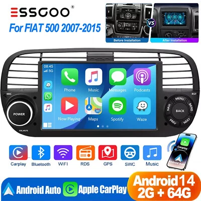 7" Carplay Android 14 Apple Car Stereo Radio GPS WIFI RDS For Fiat 500 2007-2015 - Image 1 of 4