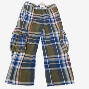 Mini Boden Cargo Pants Kids 5Y Youth Blue Green Plaid Flannel Elastic Drawstring - Picture 1 of 17