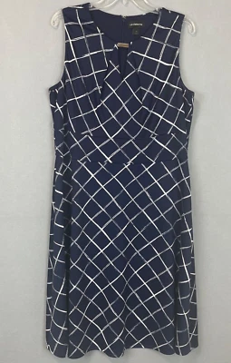 Liz Claiborne Womens Aline Fit & Flare Retro Style Dress Sz 16 Navy Blue & White - Image 1 of 4