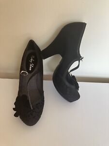 Ruby shoo black size uk 5 floral shoes VGC worn once block heels eu 38 sexy heel
