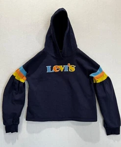 Vintage Levis Hoodie Sweatshirt Girls XL 13-15 Yrs Blue Rainbow Puffy Logo Read - Picture 1 of 8