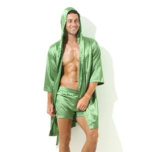 Herren Bademantel dünn und sexy kurzärmeliger Bademantel mit Krawattenpyjama - Bild 1 von 21