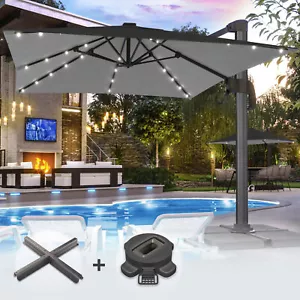 Sombrilla 300x300cm Negro Sombrilla de jardín Playa Semáforo LED Solar Soporte - Imagen 1 de 12