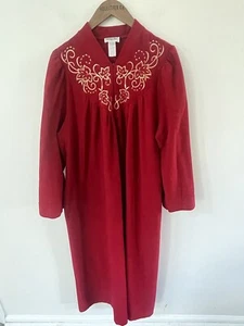 Vanity Fair Red Vtg. Womens Robe Large House Coat Velour Zip Up Embroidered - Picture 1 of 14