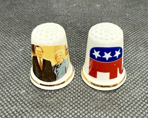 George & Barbara Bush Presidential & Elephant Vintage China Thimble - Picture 1 of 2