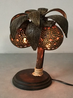 "Lámpara de escultura de palmera de coco 3 tonos tropical decoración de barra Tiki - 10"" de alto" Foto 1 de 4