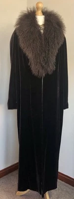 Abrigo largo maxi ópera ocasión terciopelo mezcla seda oriental cuello piel de oveja mongol Foto 1 de 4