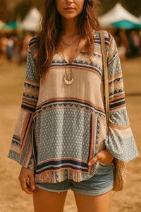 s.Oliver Tunika Top US 8 EU 38 Boho Schal Print Patchwork Festival Beachy Artsy - Bild 1 von 13