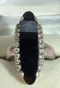 Large Sterling Silver Onyx And CZ Statement Ring Size P 1/2 Heart Detail - Bild 1 von 7