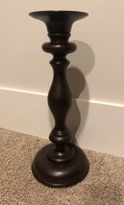 POTTERY BARN 16.5” Tall Turned Wood Pillar or Taper Candle Holder Mahogany  - Image 1 of 4