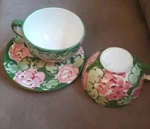 1 Plato pintado a mano de 6,5 pulgadas/2 tazas Portugal flores rosas hoja verde favanol - Imagen 1 de 7