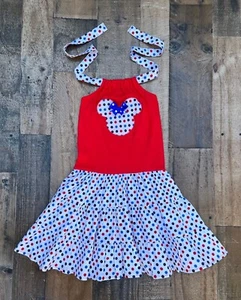 4th Of July Patriotic Minnie Mouse Polka Dot Twirl Dress Red White Blue - Picture 1 of 1