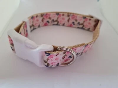 Collar Perro Ajustable Estampado Flor Rosa y Azul Talla Mediana Foto 1 de 2