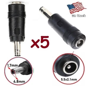5-Pack DC Power 4.8x1.7mm Male Plug to 5.5x2.1mm Female Jack Converter Adapters - Picture 1 of 7