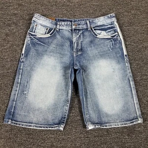 Jean Shorts Mens 36 Blue GS 115 Brando Slim Fit Bermuda Distressed Faded 36x12.5 - Picture 1 of 11
