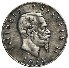 1875 Italy Rome 5 Lire Silver #21296