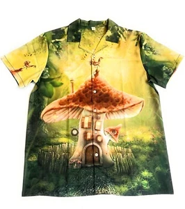 Psychedelic Magic Mushroom Polyester Hawaiihemd Strand Aloha Urlaub Party - Bild 1 von 12