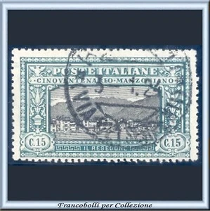 1923 Italia Regno Manzoni cent. 15 verde e nero n. 152 Usato - Foto 1 di 1